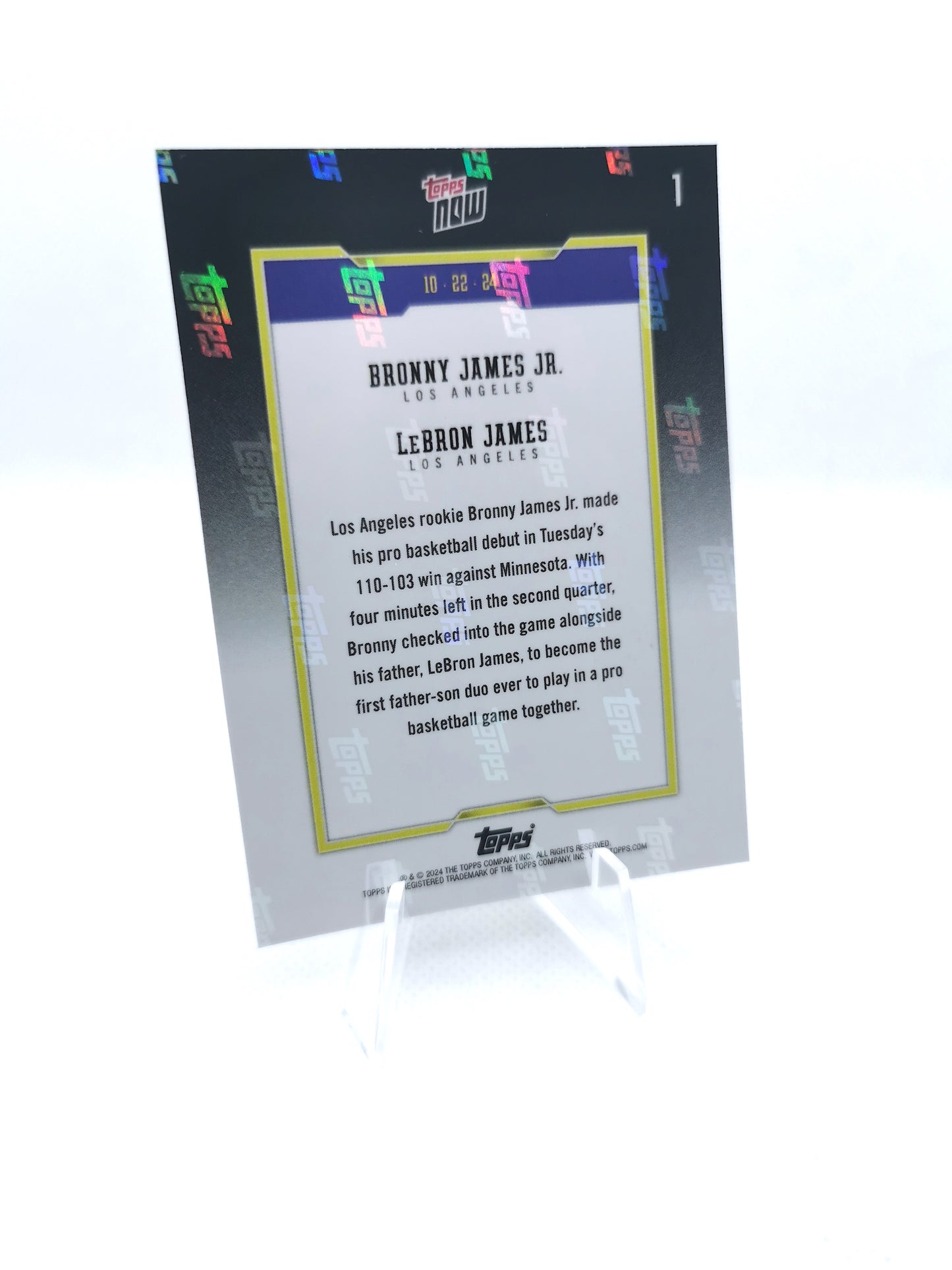 Lebron + Bronny James Jr Topps NOW Card