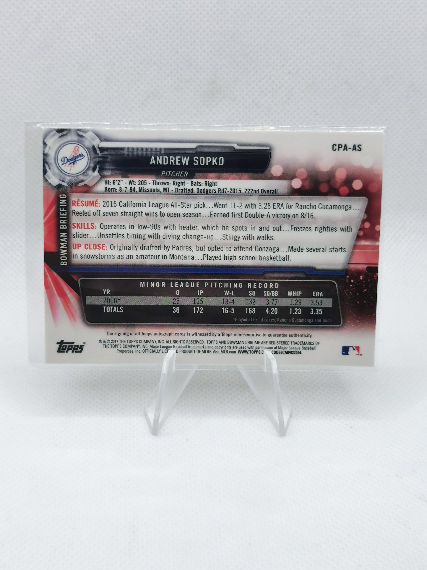 Andrew Sopko Auto - MLB Los Angeles Dodgers