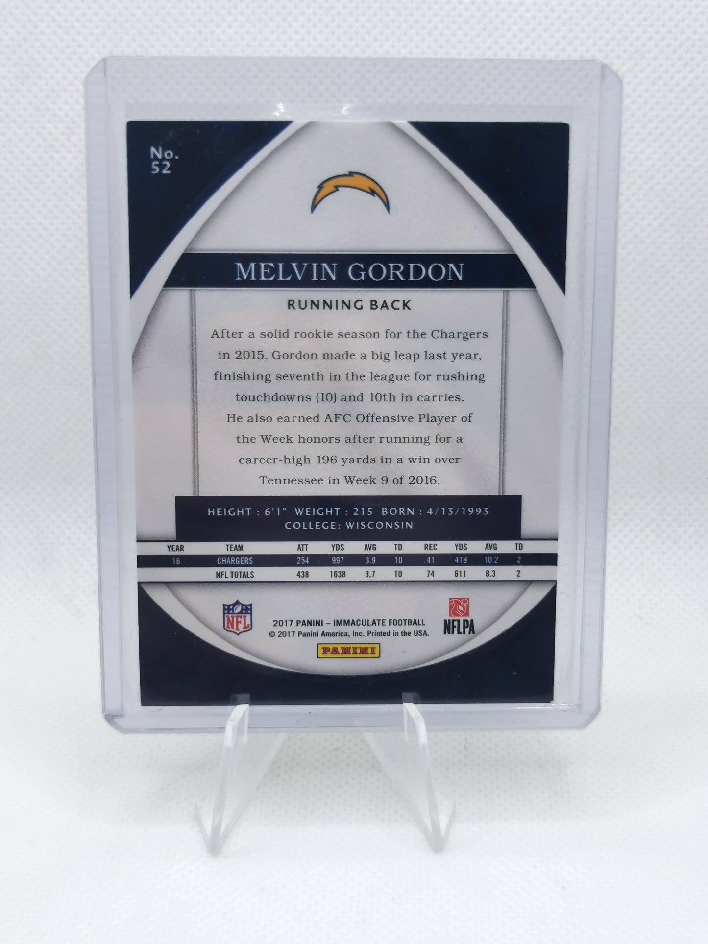 Melvin Gordon /99 Panini Immaculate Football - NFL LA Chargers