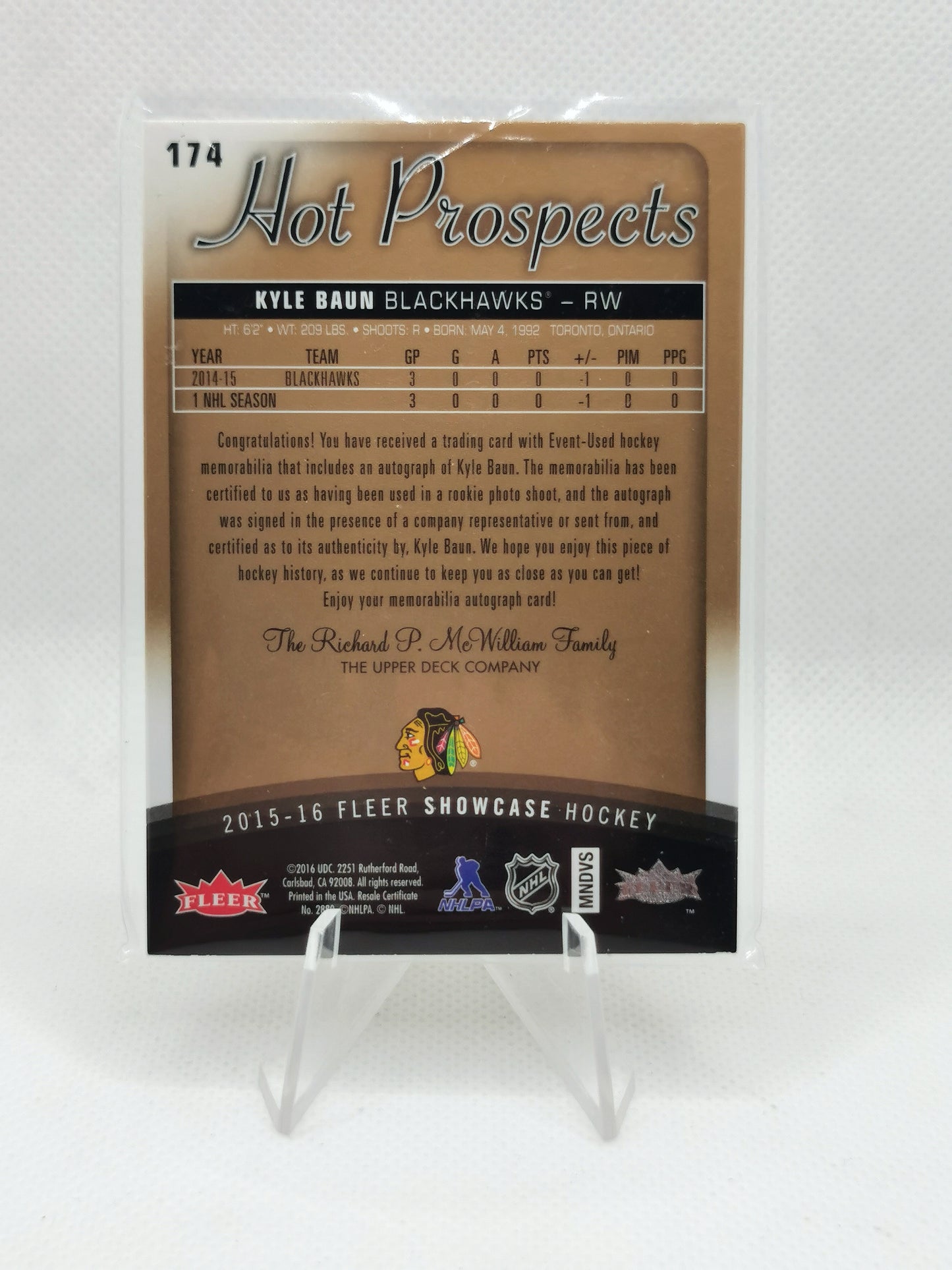 Kyle Baun Rookie Auto Patch Card #443/499 - Chicago Blackhawks