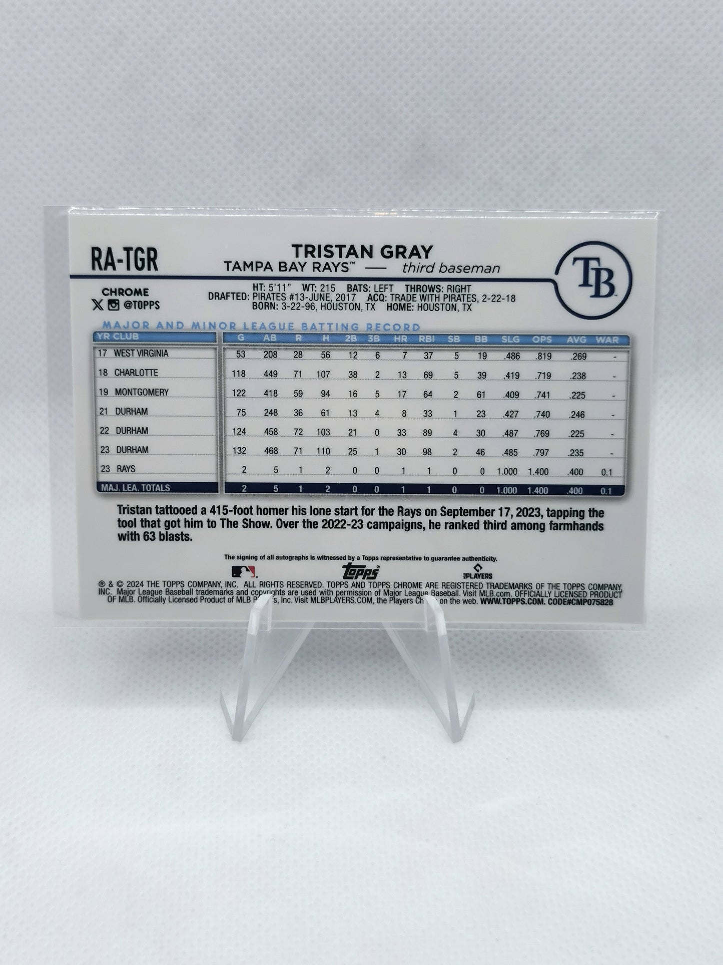 Tristan Gray Auto /299 - MLB Tampa Bay Rays