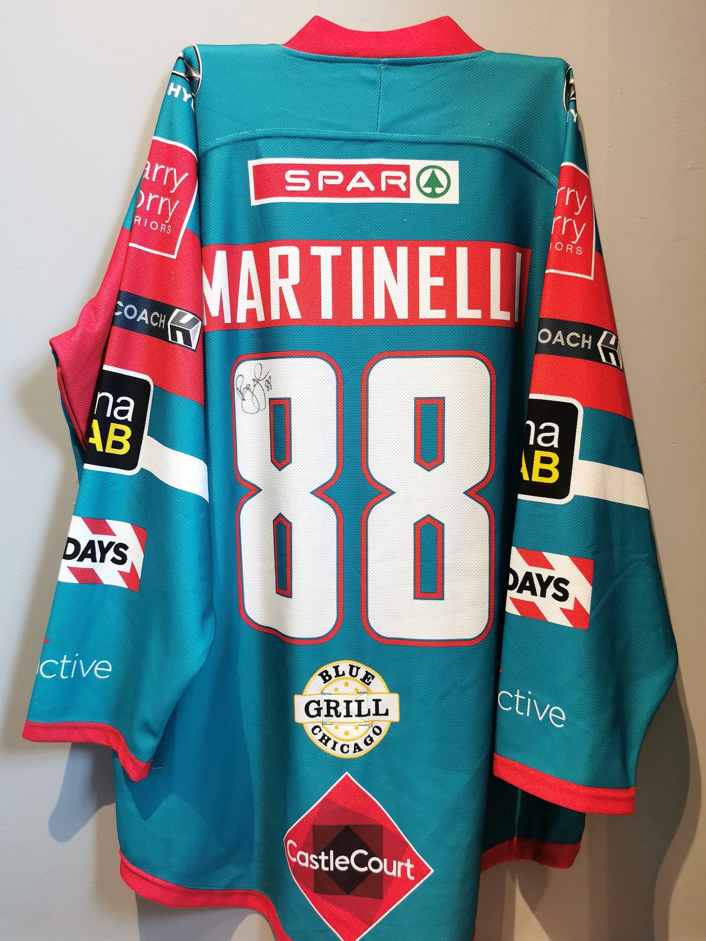 Ryan Martinelli (Belfast Giants) Signed Game Worn Teal Jersey