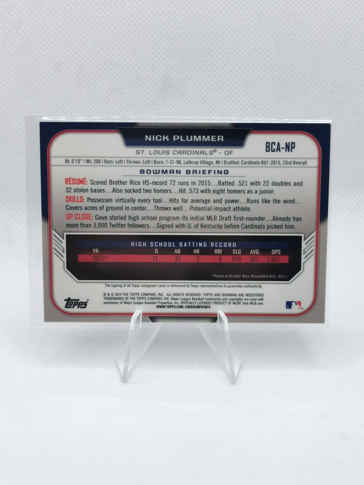 Nick Plummer Auto - MLB St. Louis Cardinals
