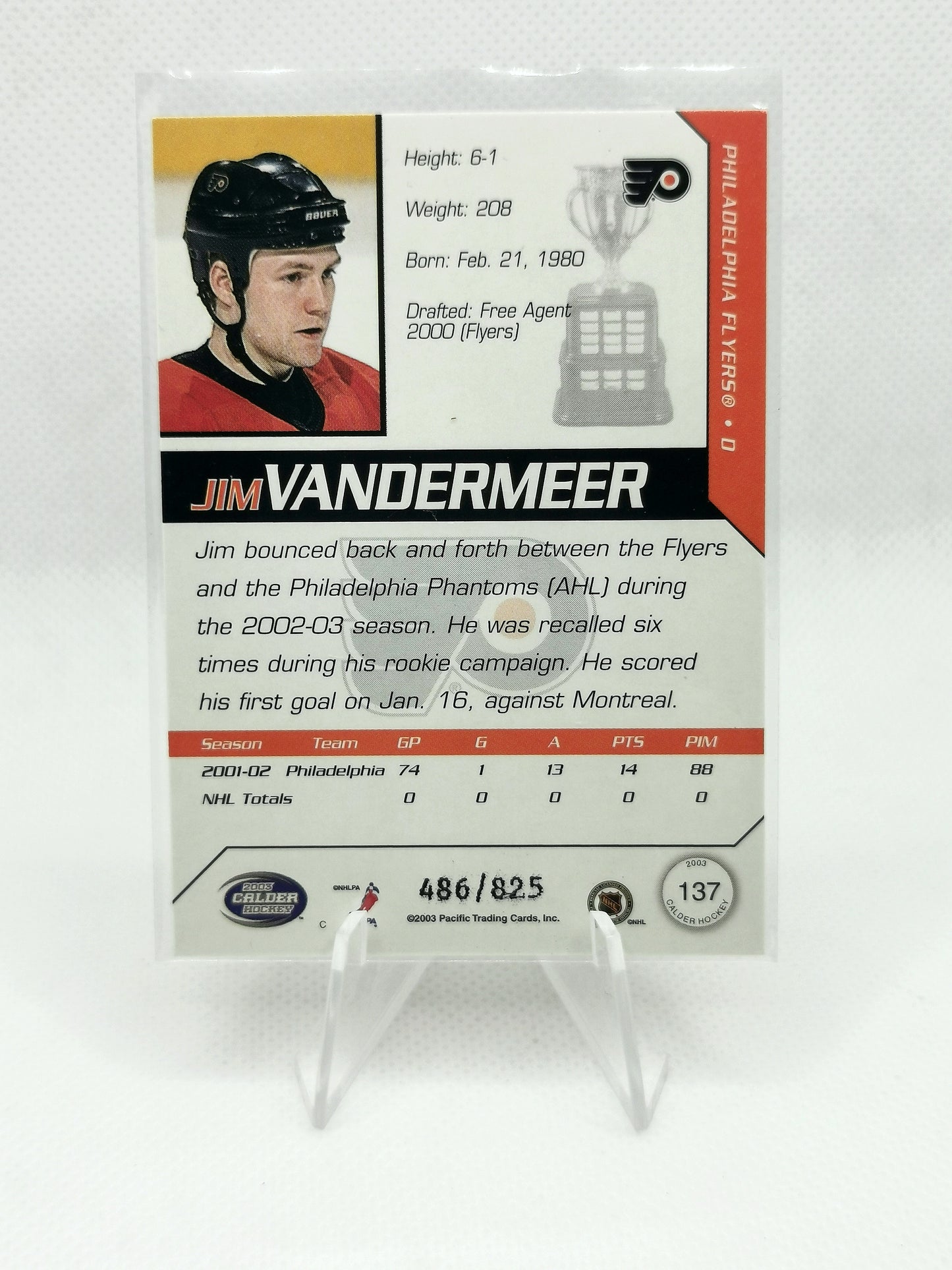 Jim Vandermeer Rookie Card - Philadelphia Flyers #486/825