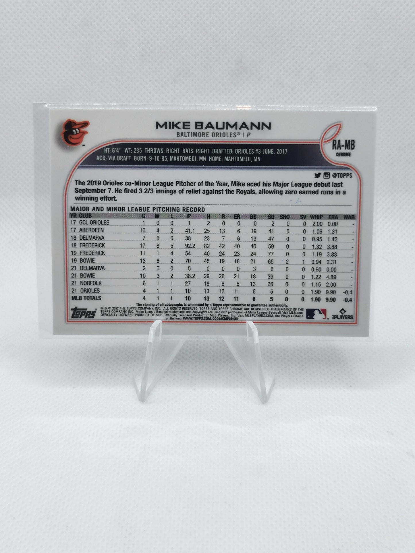 Mike Baumann RC Auto - MLB Baltimore Orioles