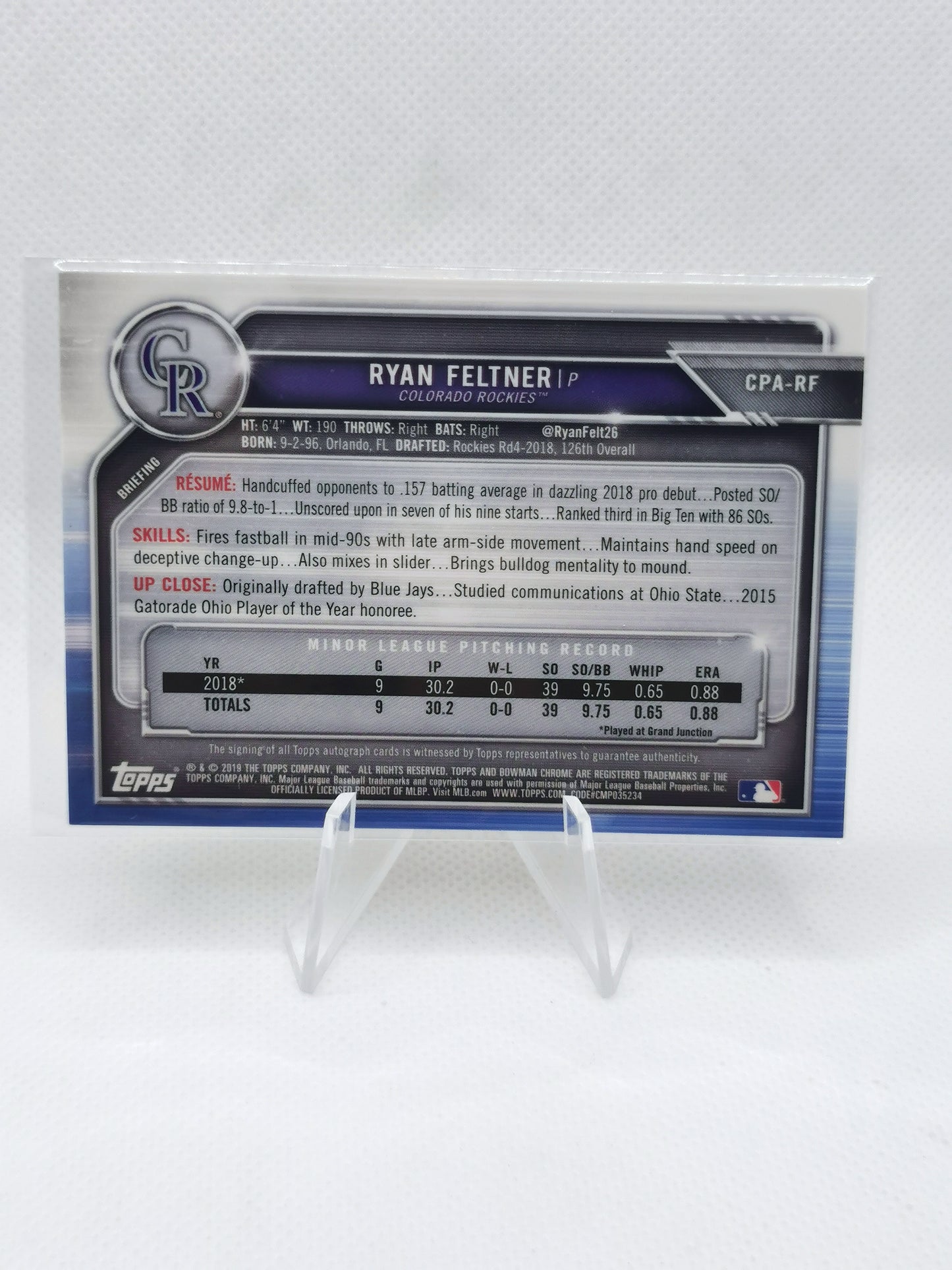 Ryan Feltner Auto - MLB Colorado Rockies