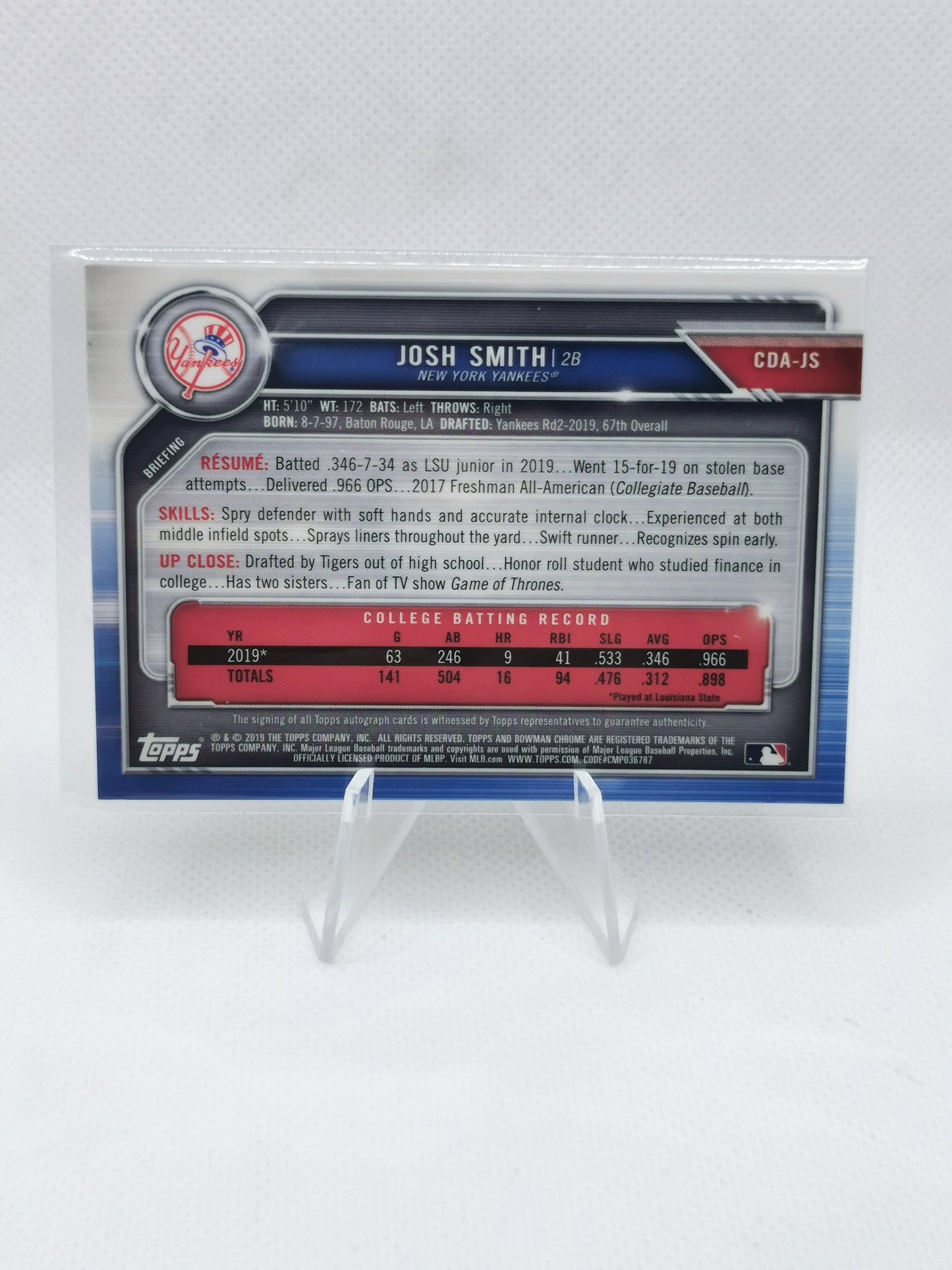 Josh Smith Auto /250 - MLB New York Yankees