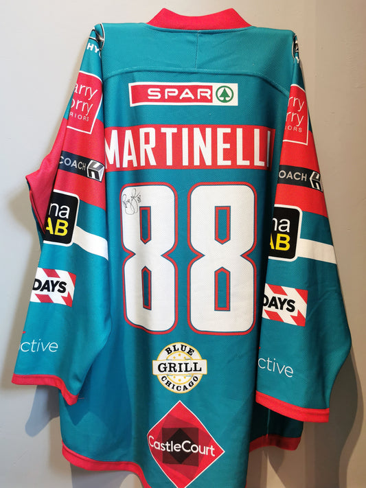 Ryan Martinelli (Belfast Giants) Signed Game Worn Teal Jersey