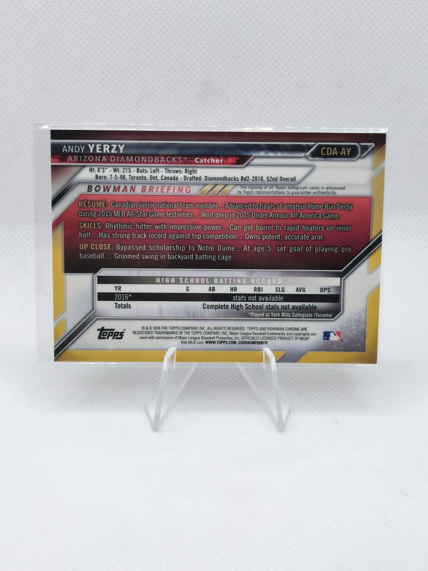 Andy Yerzy Auto - MLB Arizona Diamondbacks