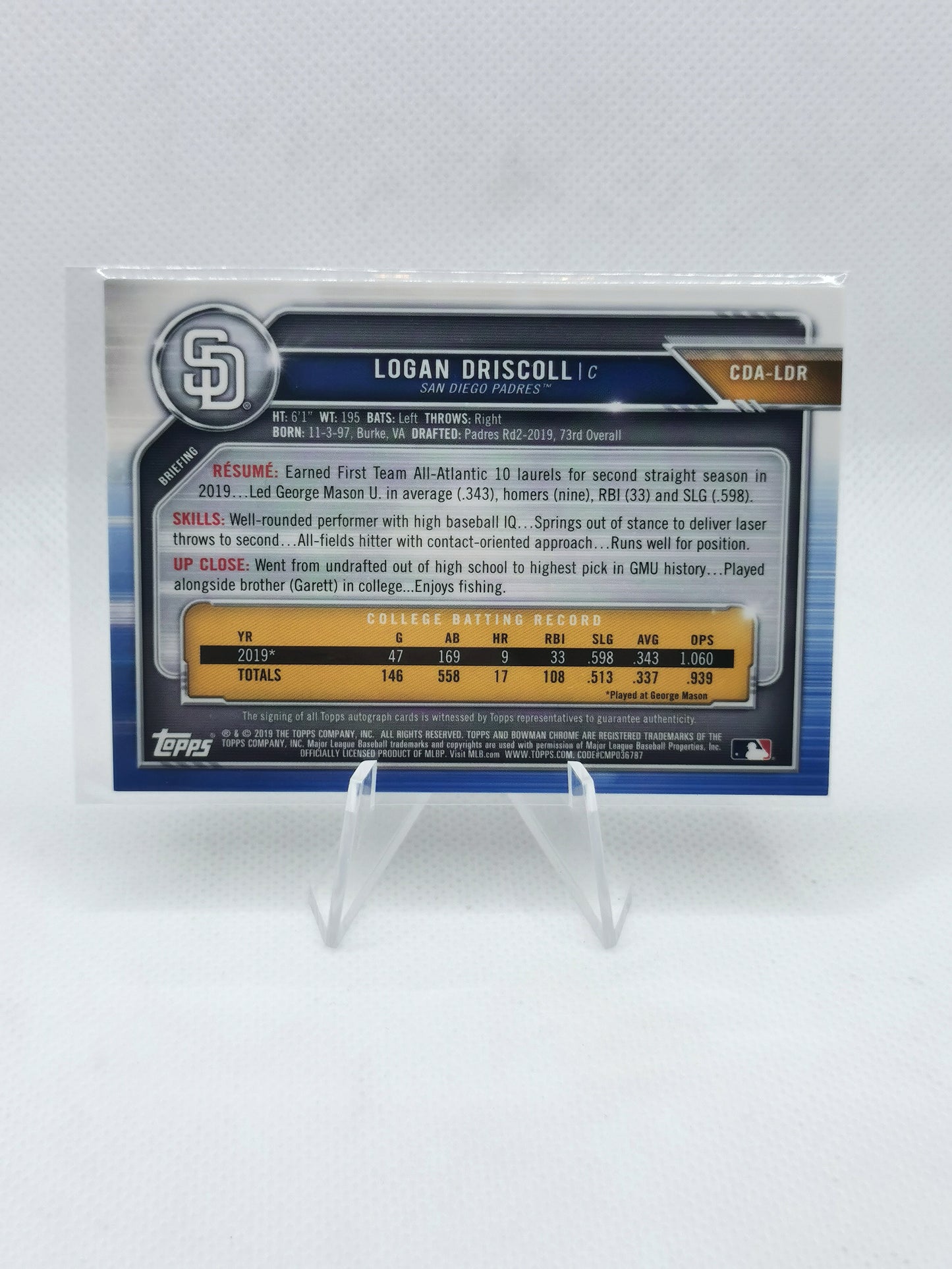 Logan Driscoll Auto - MLB San Diego Padres