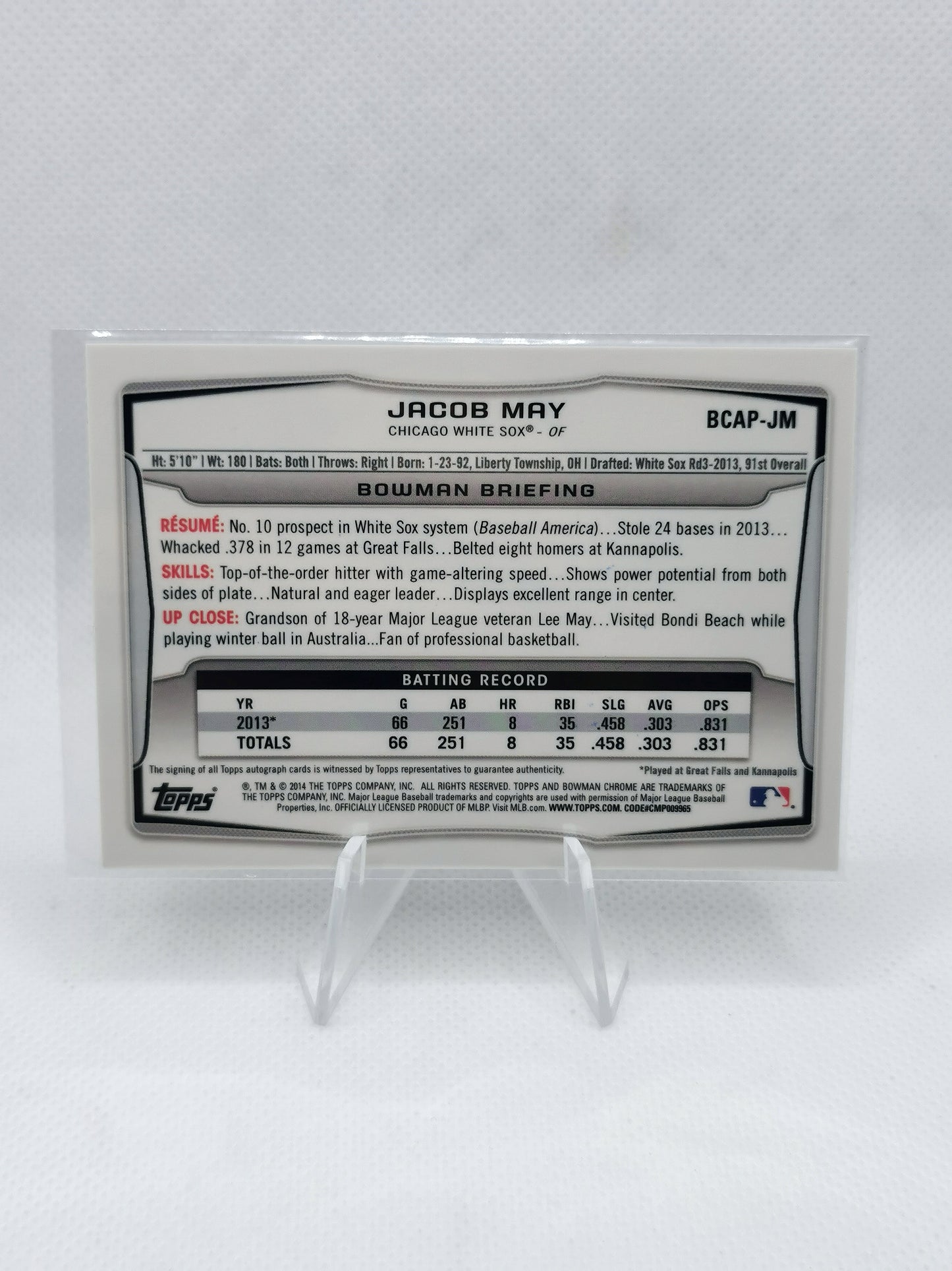 Jacob May Auto - MLB Chicago White Sox