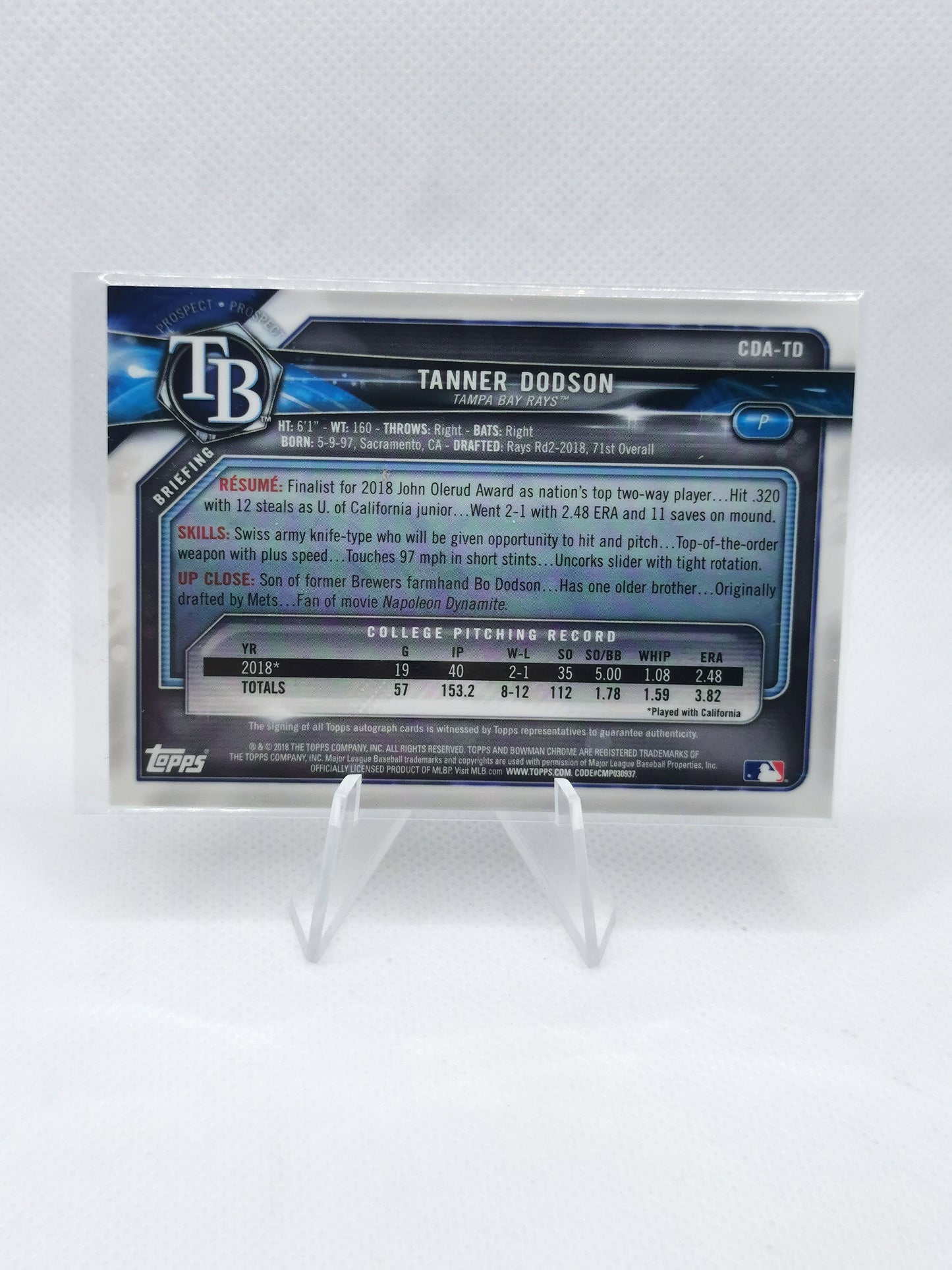 Tanner Dodson Auto - MLB Tampa Bay Rays