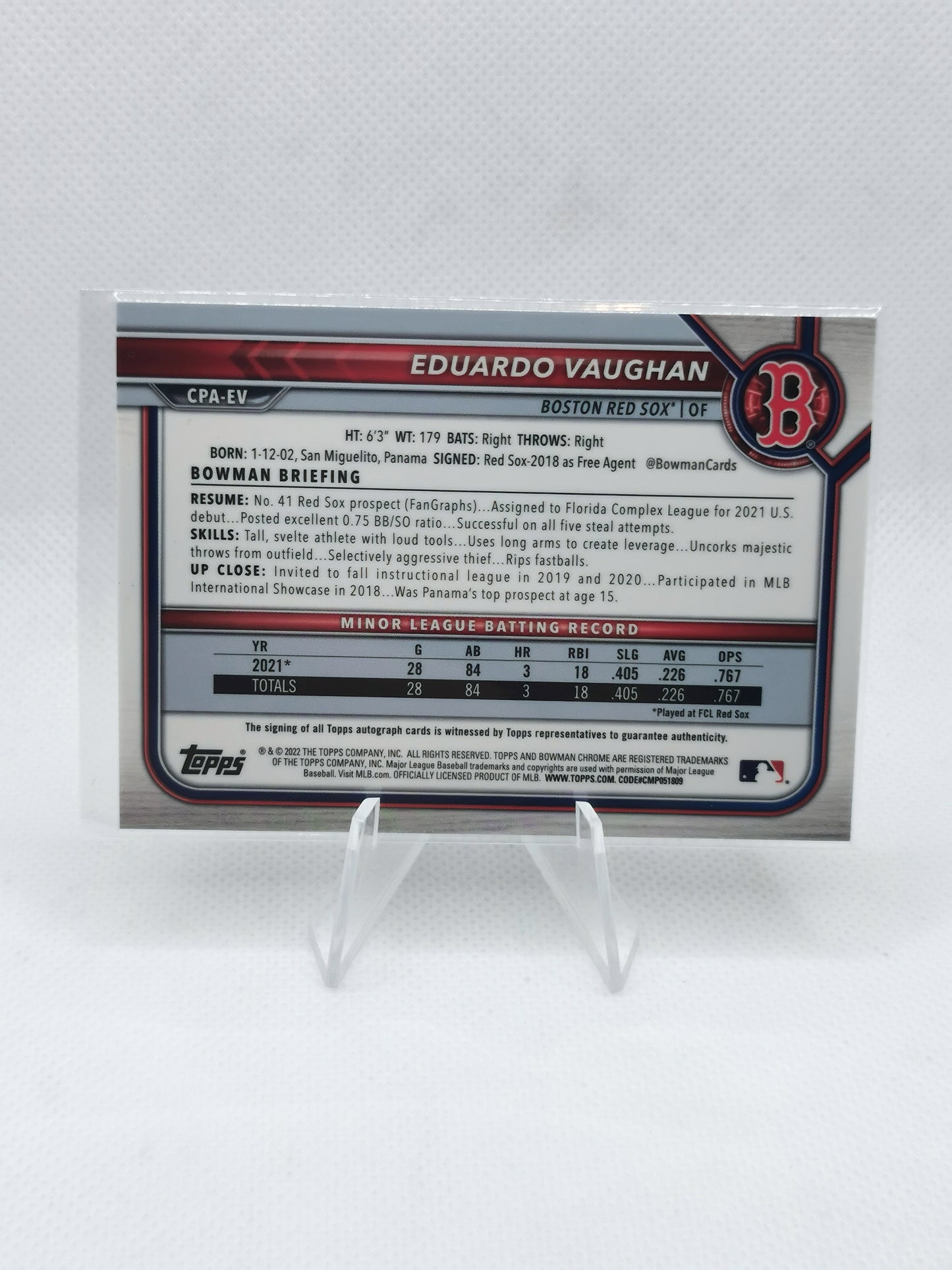 Eduardo Vaughan Auto - MLB Boston Red Sox