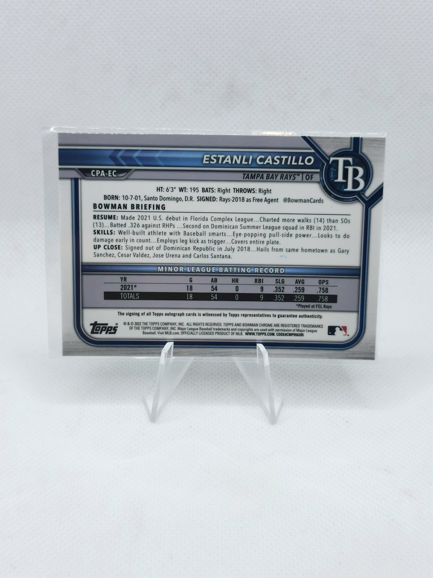 Estanli Castillo Auto - MLB Tampa Bay Rays